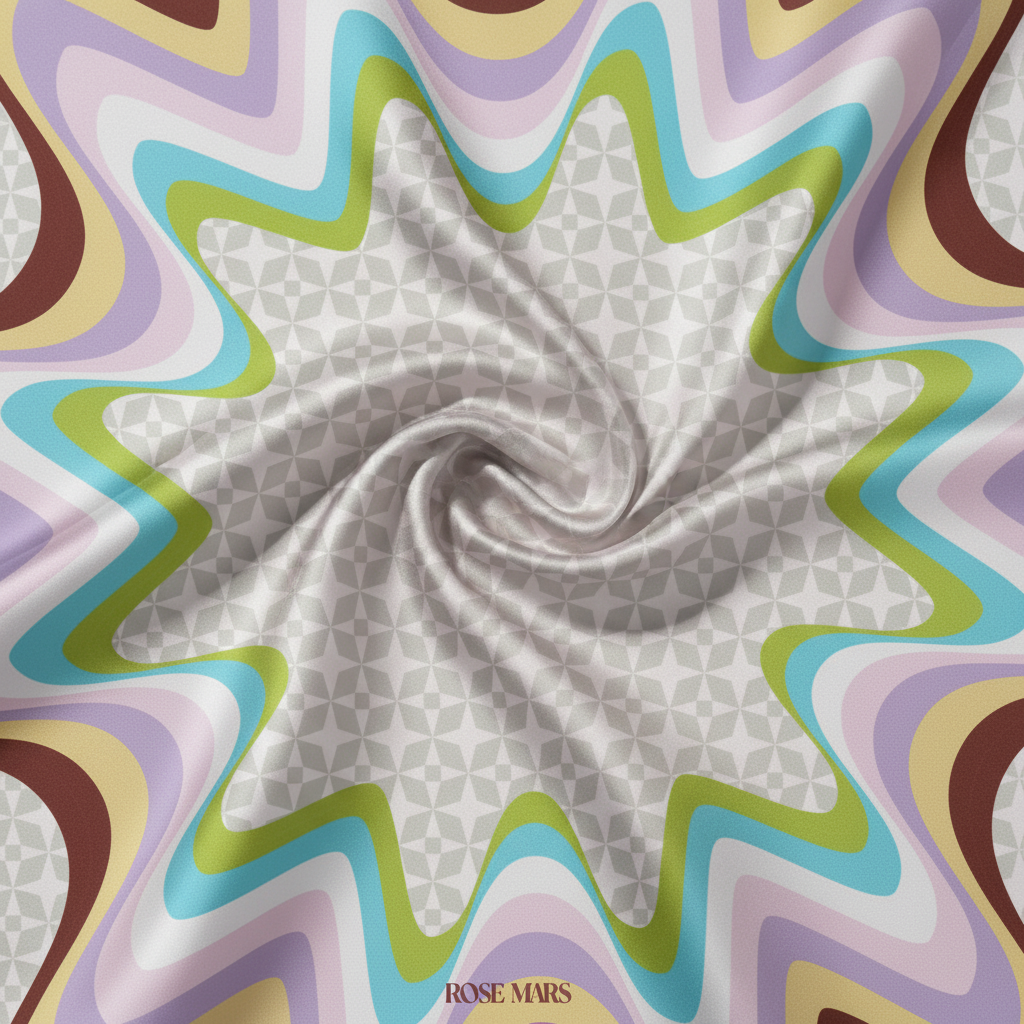 復古波浪圖案真絲圍巾 - 精緻質感特寫